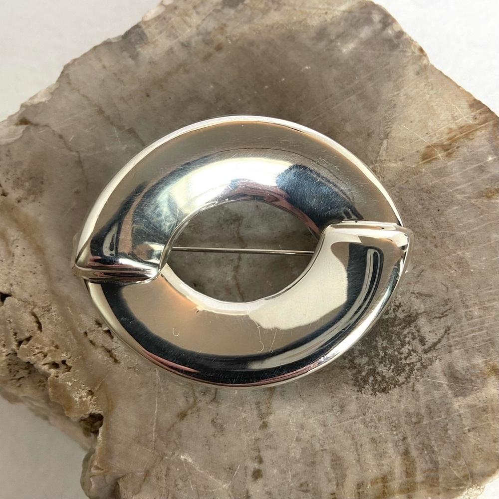 Sterling Silver 925 2.41" Polished Mexico Modernist Hollow Puffy Brooch 20g